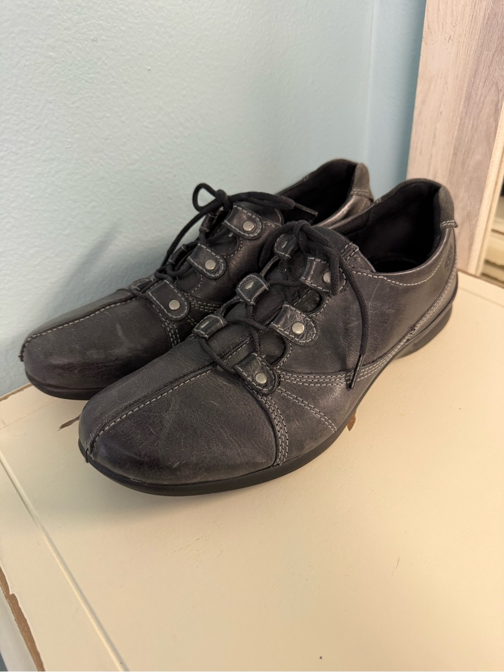 ECCO Black Leather Comfort Oxford Shoes Lace Up Walking Casual EU 40
